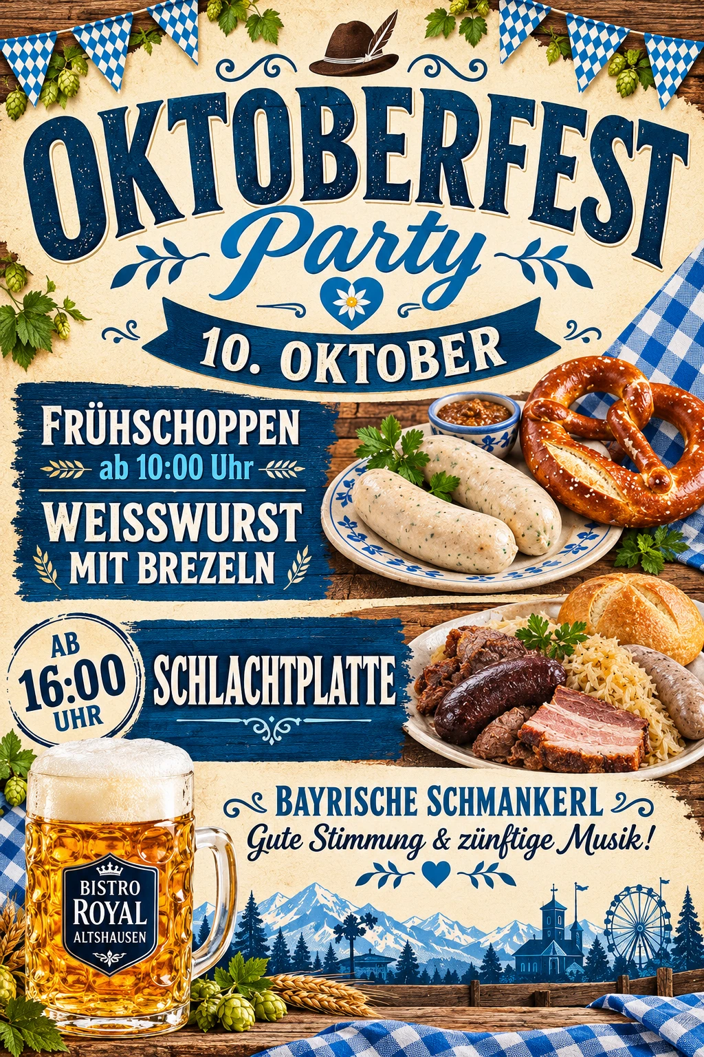 Oktoberfest Party am 10. Oktober: Frühschoppen ab 10 Uhr, Schlachtplatte ab 16 Uhr